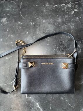 Michael Kors Black Leather Crossbody with Gold Hardware